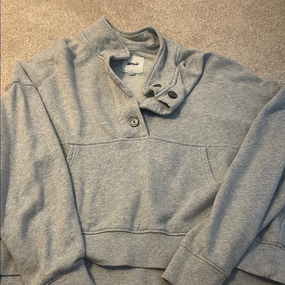 Gray Quarter-Button Sweatshirt